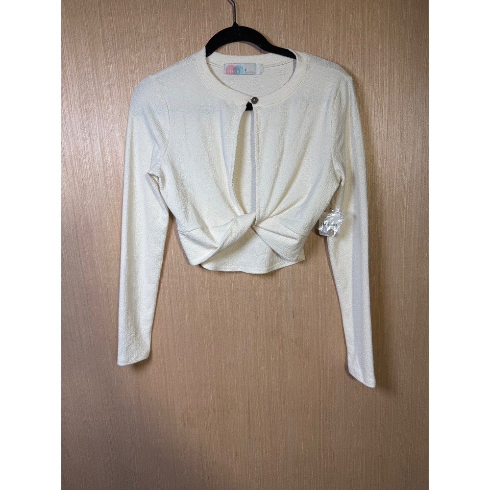 FP Beach Women's‎ Ivory Knotted Cropped Long Sleeve Top Size M New